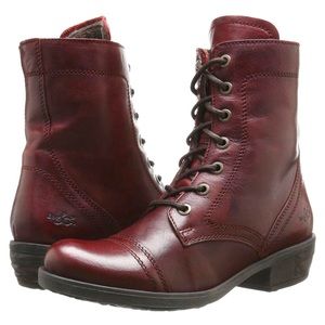 BOS. & CO. leather lace-up combat boots fleece lining women Size 41EU/ 10.5US